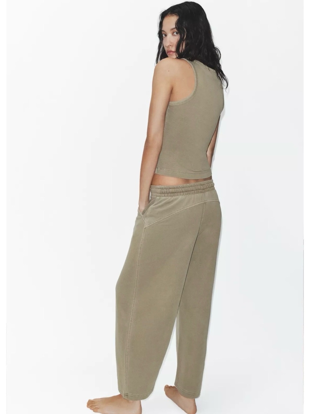 Two matching SETS of Zara Black/ Tan Wide-Leg Lounge Pants and tops - Picture 3 of 7